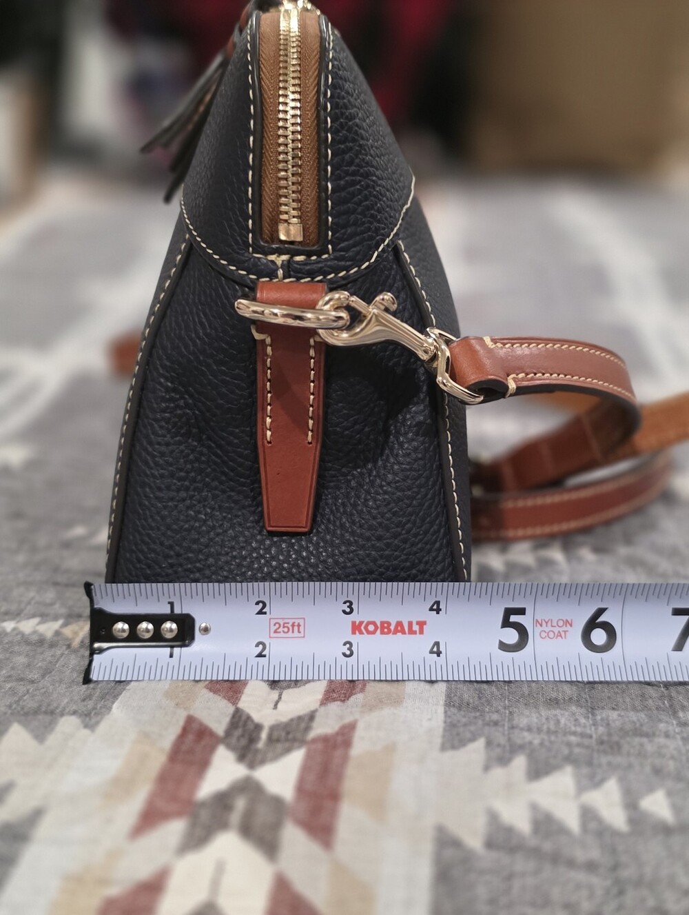 Dooney & Bourke Navy Pebbled Leather Crossbody with Tan Strap - Picture 9 of 11